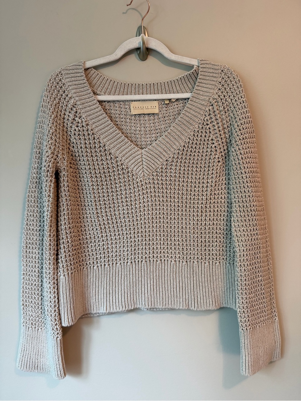 Classic Six New York “Brigitte” Taupe Lightweight Linen Sweater Sz XS Excellent